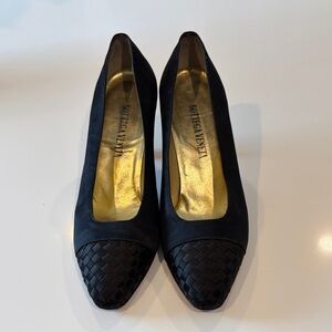 Bottega Veneta Black Woven Cap-Toe Pumps